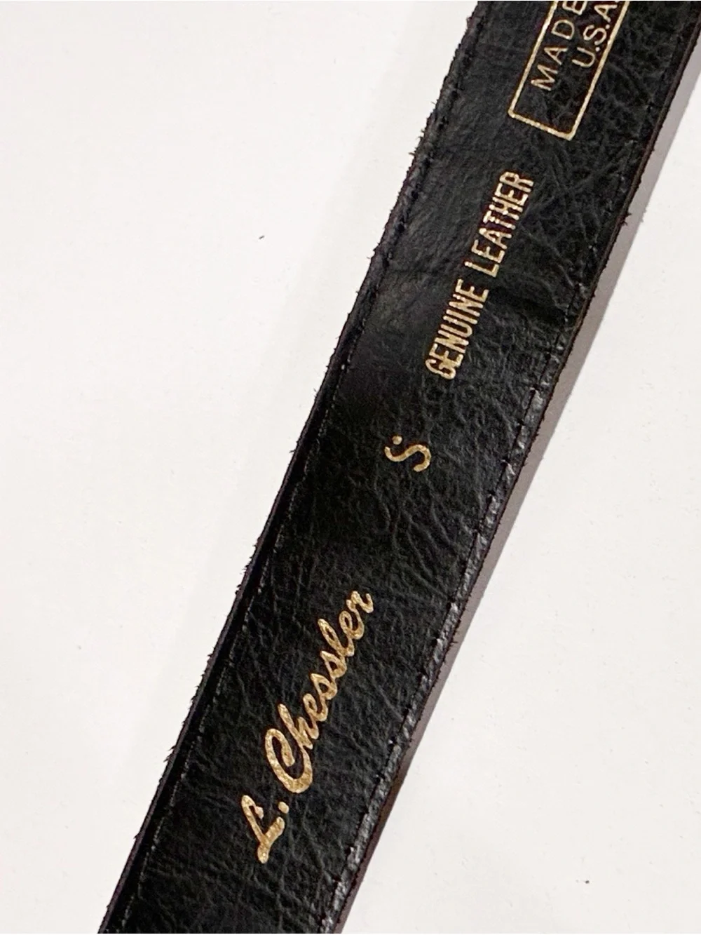 Vintage L. Chessler Black Leather Silver Hardware Skinny Belt Size Small